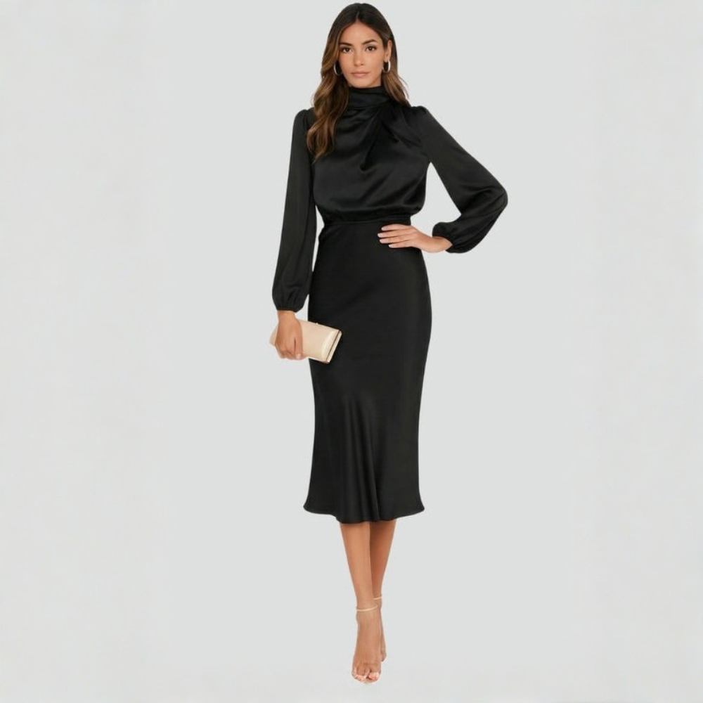 Graceful Midi Dress Long Sleeve