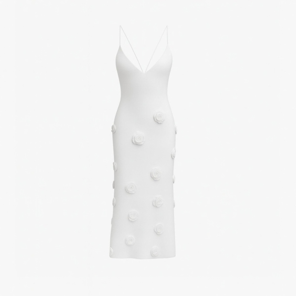 Romantic Rosette Knit Midi Dress