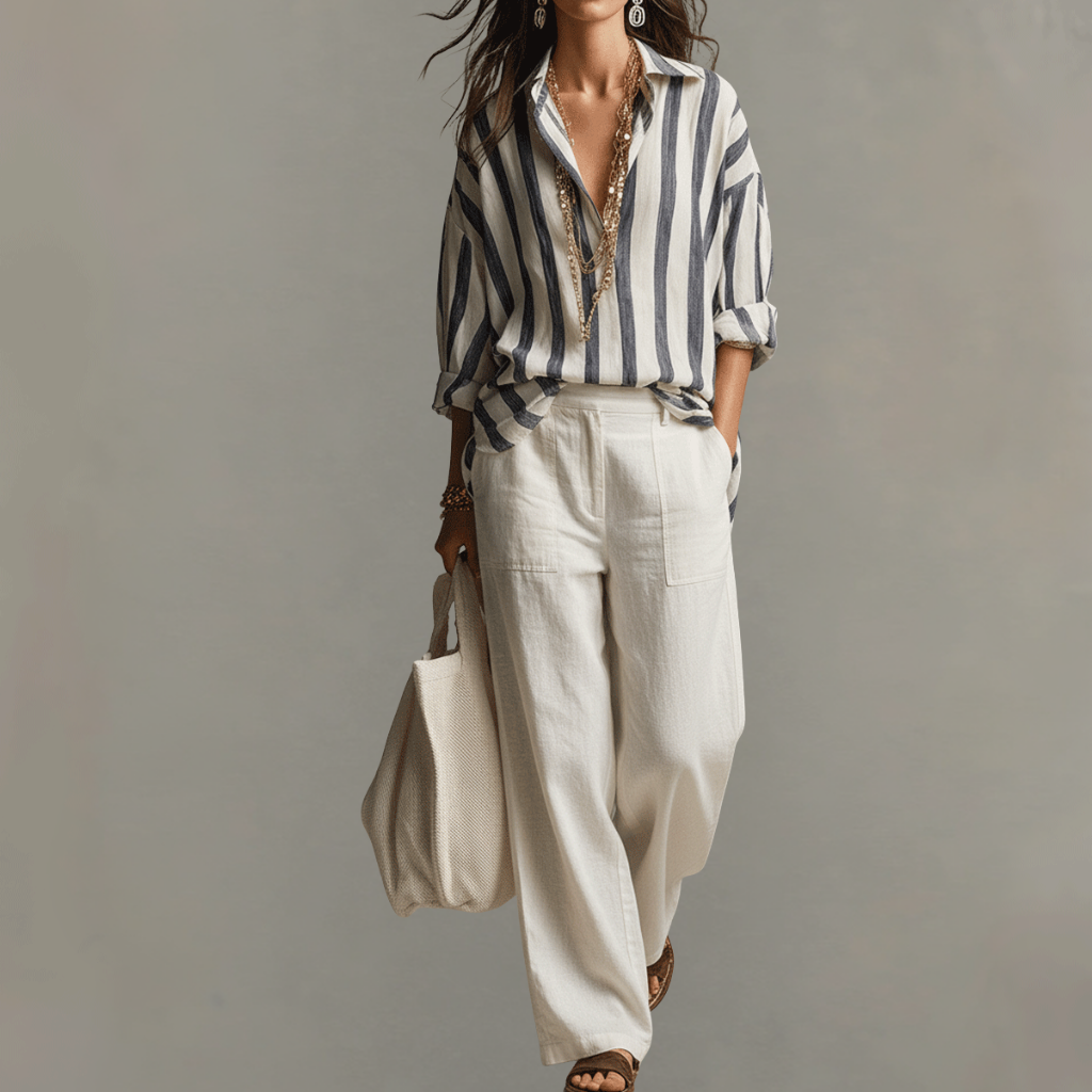 Breathable Cotton Linen Striped Shirt