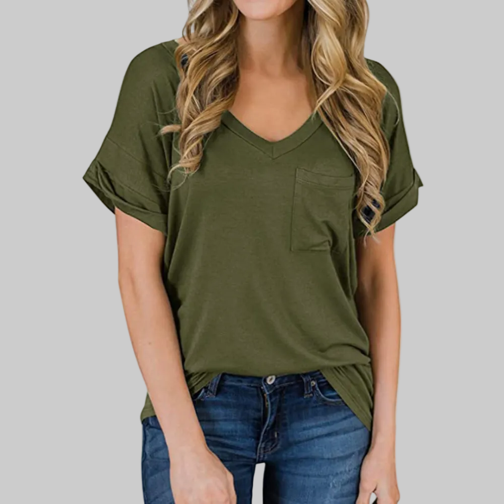 Relaxed V Neck Pocket Top