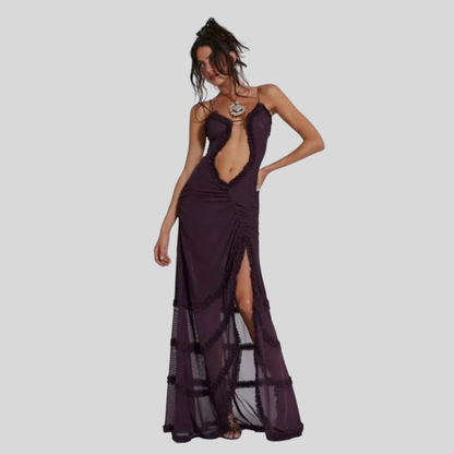 Voluminous Mesh Maxi Dress Ruched