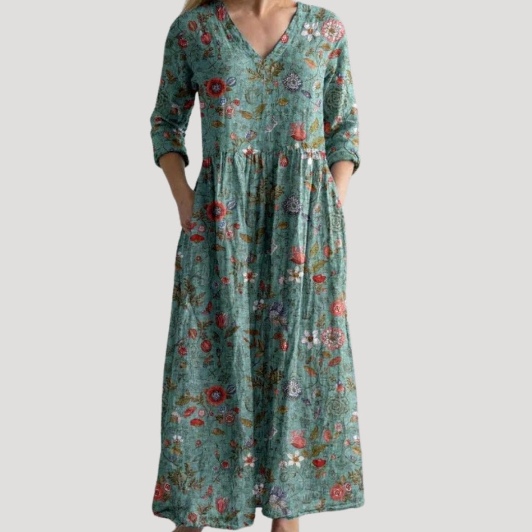 Casual Floral Maxi Dress Pocket