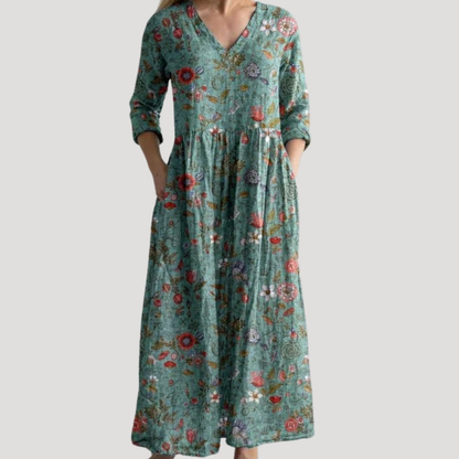 Casual Floral Maxi Dress Pocket