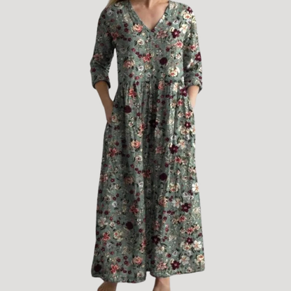 Casual Floral Maxi Dress Pocket