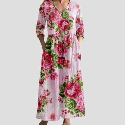Casual Floral Maxi Dress Pocket