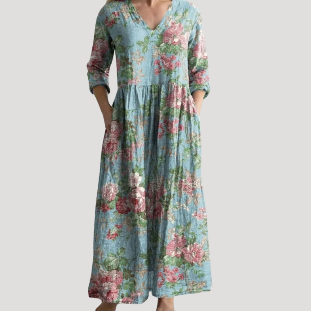 Casual Floral Maxi Dress Pocket