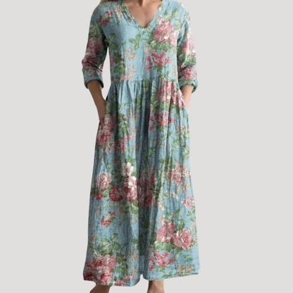 Casual Floral Maxi Dress Pocket