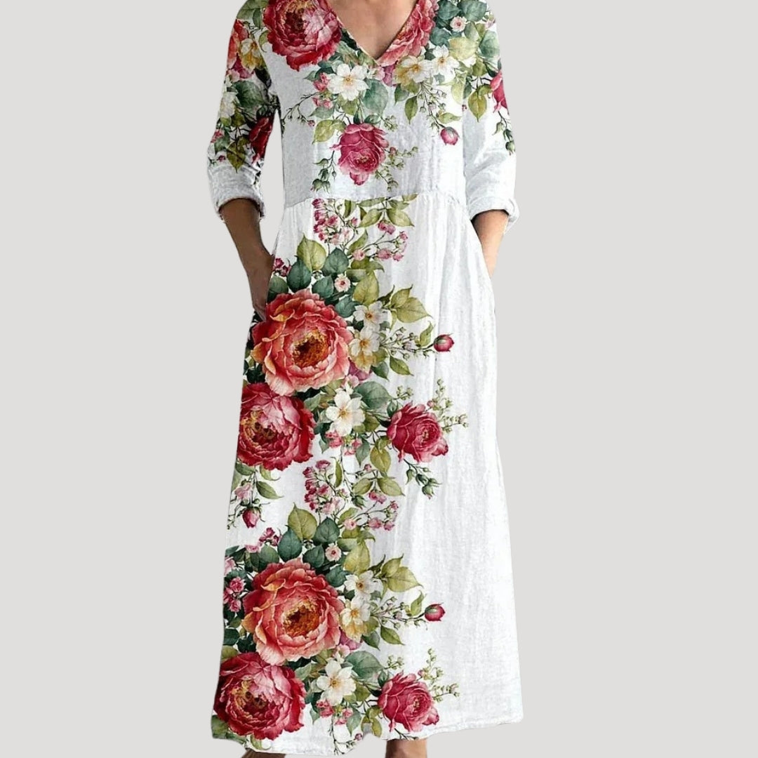 Casual Floral Maxi Dress Pocket
