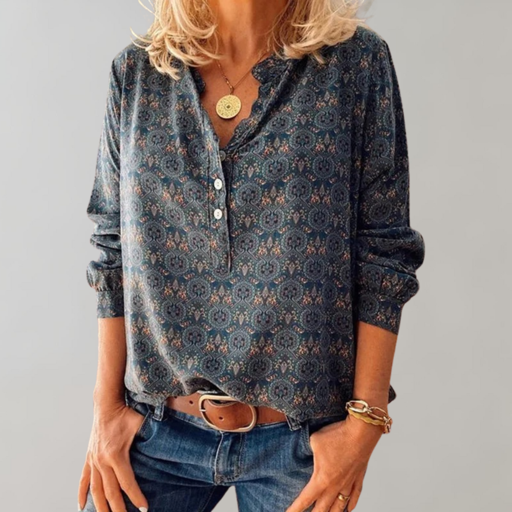 Amelia - Boho Print Blouse for Women, Lightweight Relaxed Fit Summer Tops 0