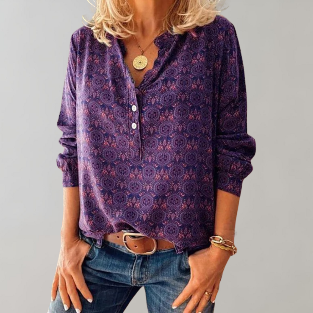 Amelia - Boho Print Blouse for Women, Lightweight Relaxed Fit Summer Tops 1