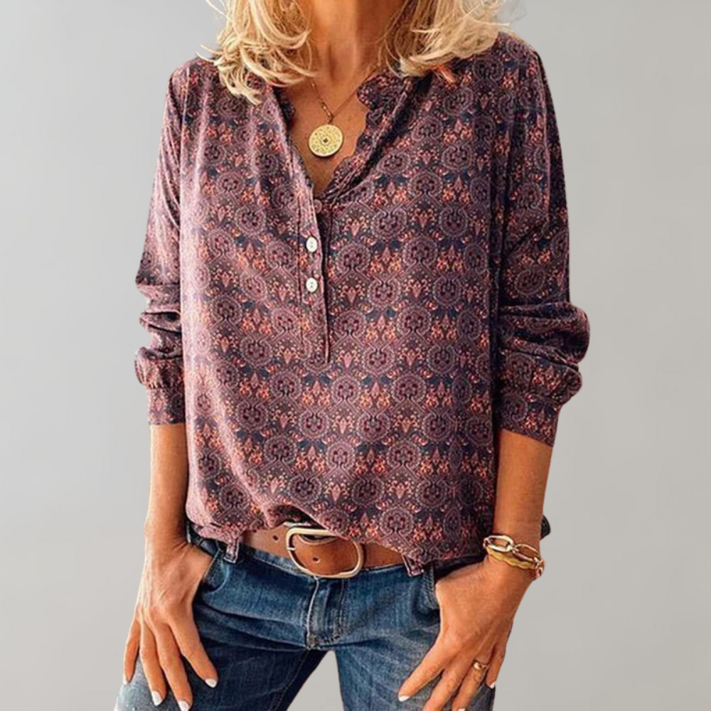 Amelia - Boho Print Blouse for Women, Lightweight Relaxed Fit Summer Tops 2