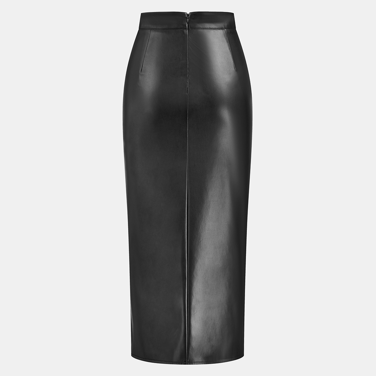 Ruched Faux Leather Midi Skirt