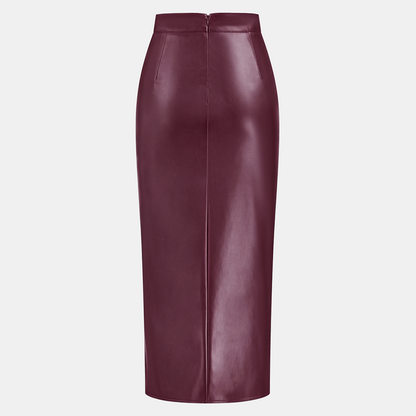 Ruched Faux Leather Midi Skirt