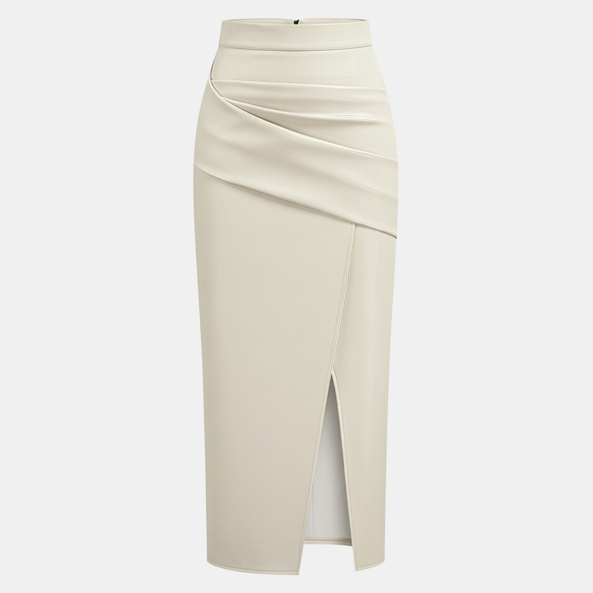 Ruched Faux Leather Midi Skirt