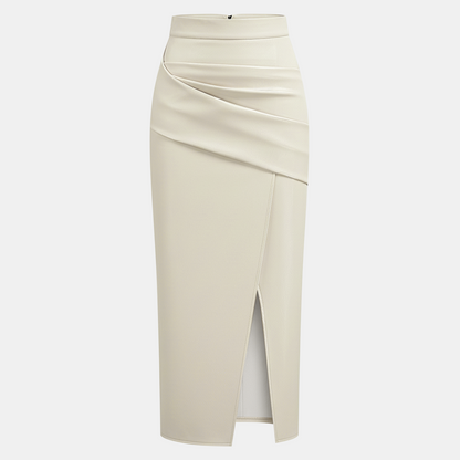 Ruched Faux Leather Midi Skirt