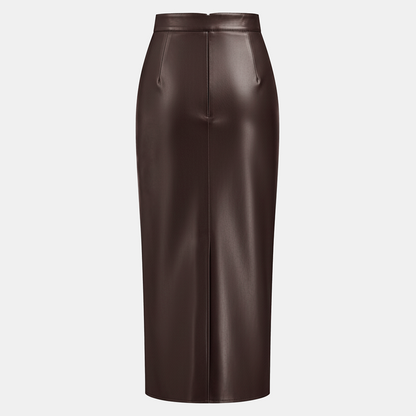 Ruched Faux Leather Midi Skirt