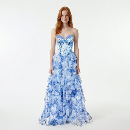 Blush A-Line Prom Dress with Sweetheart Neckline and Floral Ruffles 0