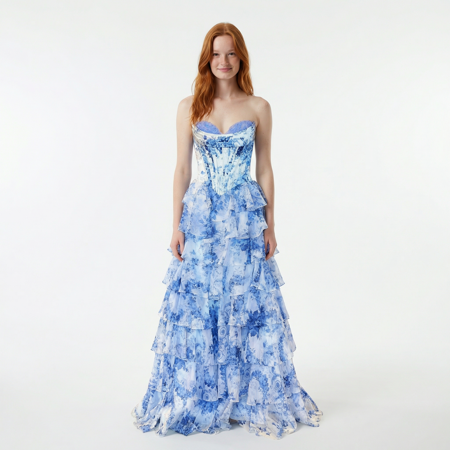 Blush A-Line Prom Dress with Sweetheart Neckline and Floral Ruffles 0