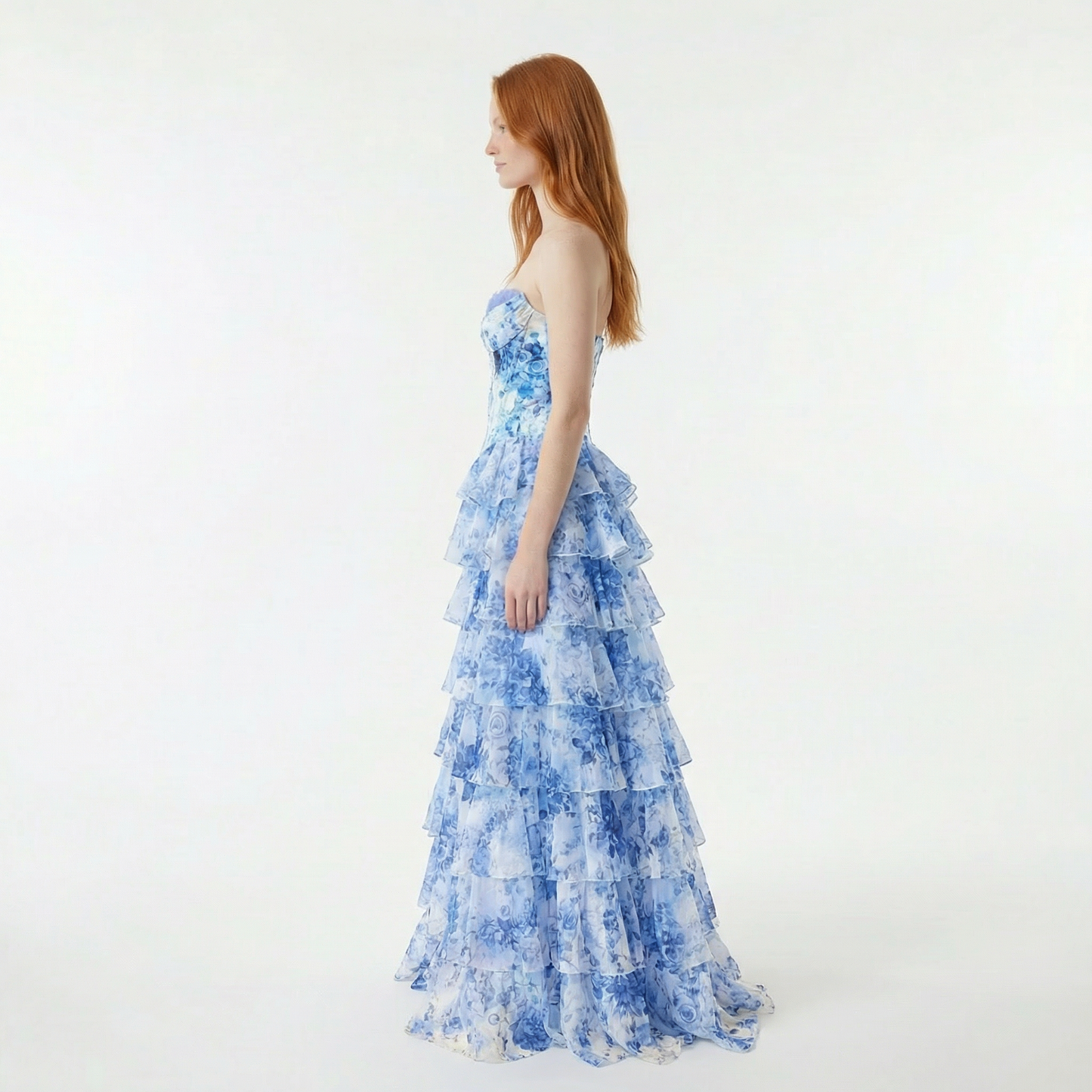Blush A-Line Prom Dress with Sweetheart Neckline and Floral Ruffles 1