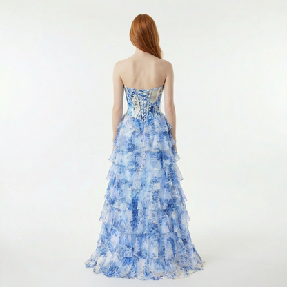 Blush A-Line Prom Dress with Sweetheart Neckline and Floral Ruffles 2