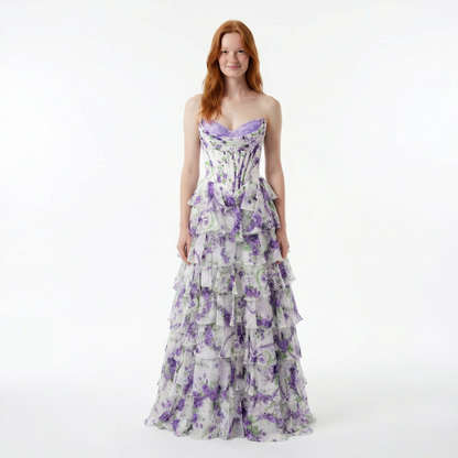 Blush A-Line Prom Dress with Sweetheart Neckline and Floral Ruffles 5