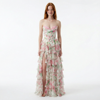 Blush A-Line Prom Dress with Sweetheart Neckline and Floral Ruffles 7