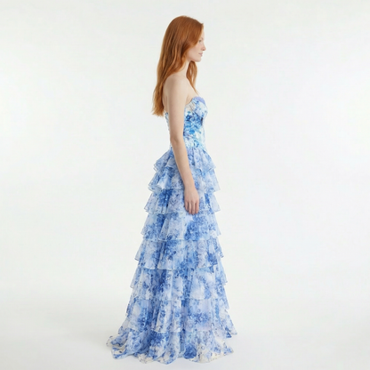 Blush A-Line Prom Dress with Sweetheart Neckline and Floral Ruffles 8