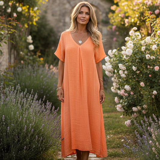 Bohemian Cotton Linen Loose Dress - Vintage V-neck Beach Style 1