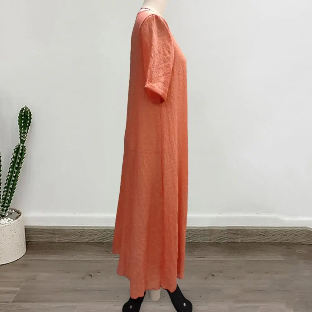 Bohemian Cotton Linen Loose Dress - Vintage V-neck Beach Style 4