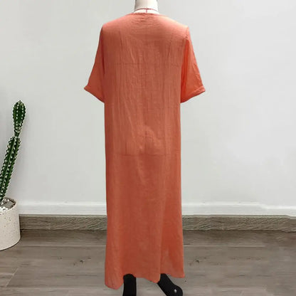 Bohemian Cotton Linen Loose Dress - Vintage V-neck Beach Style 5