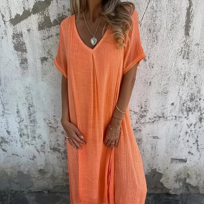 Bohemian Cotton Linen Loose Dress - Vintage V-neck Beach Style 6