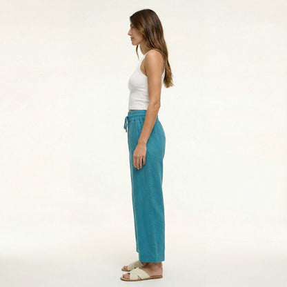 Breathable Wide Leg Linen Pants with Elastic Waist and Pockets 1