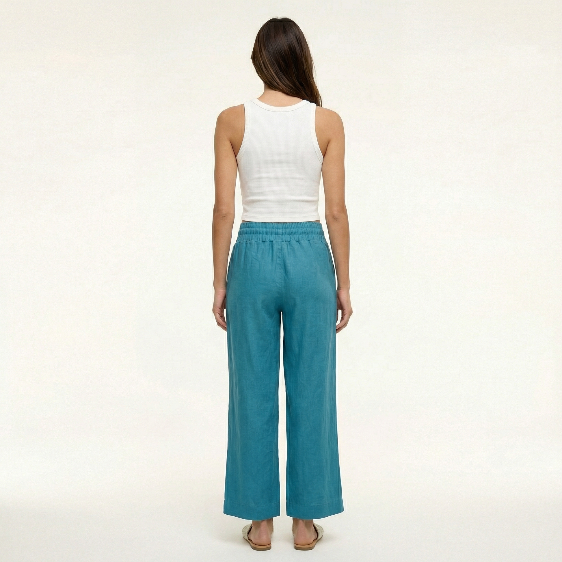 Breathable Wide Leg Linen Pants with Elastic Waist and Pockets 2