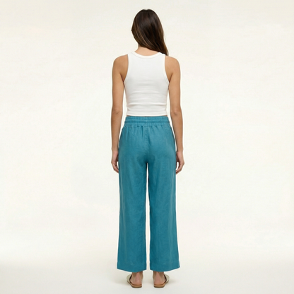 Breathable Wide Leg Linen Pants with Elastic Waist and Pockets 2