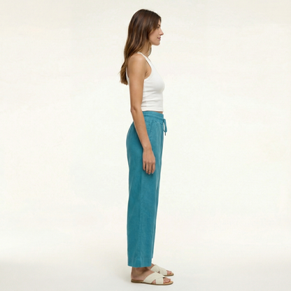 Breathable Wide Leg Linen Pants with Elastic Waist and Pockets 3