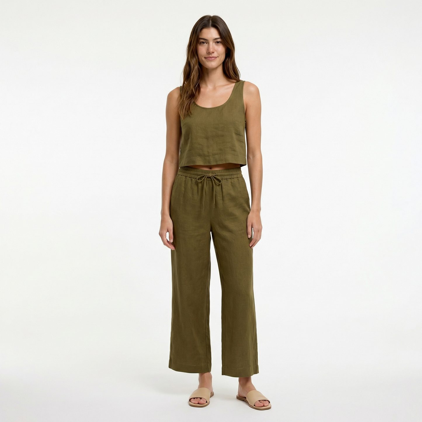 Breathable Wide Leg Linen Pants with Elastic Waist and Pockets 7