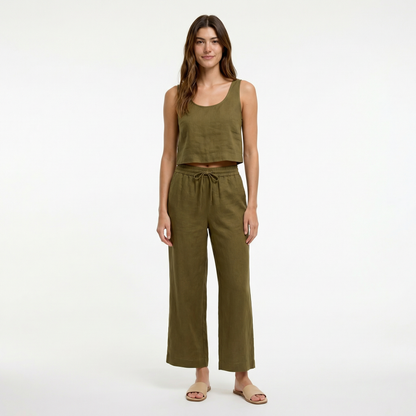 Breathable Wide Leg Linen Pants with Elastic Waist and Pockets 7