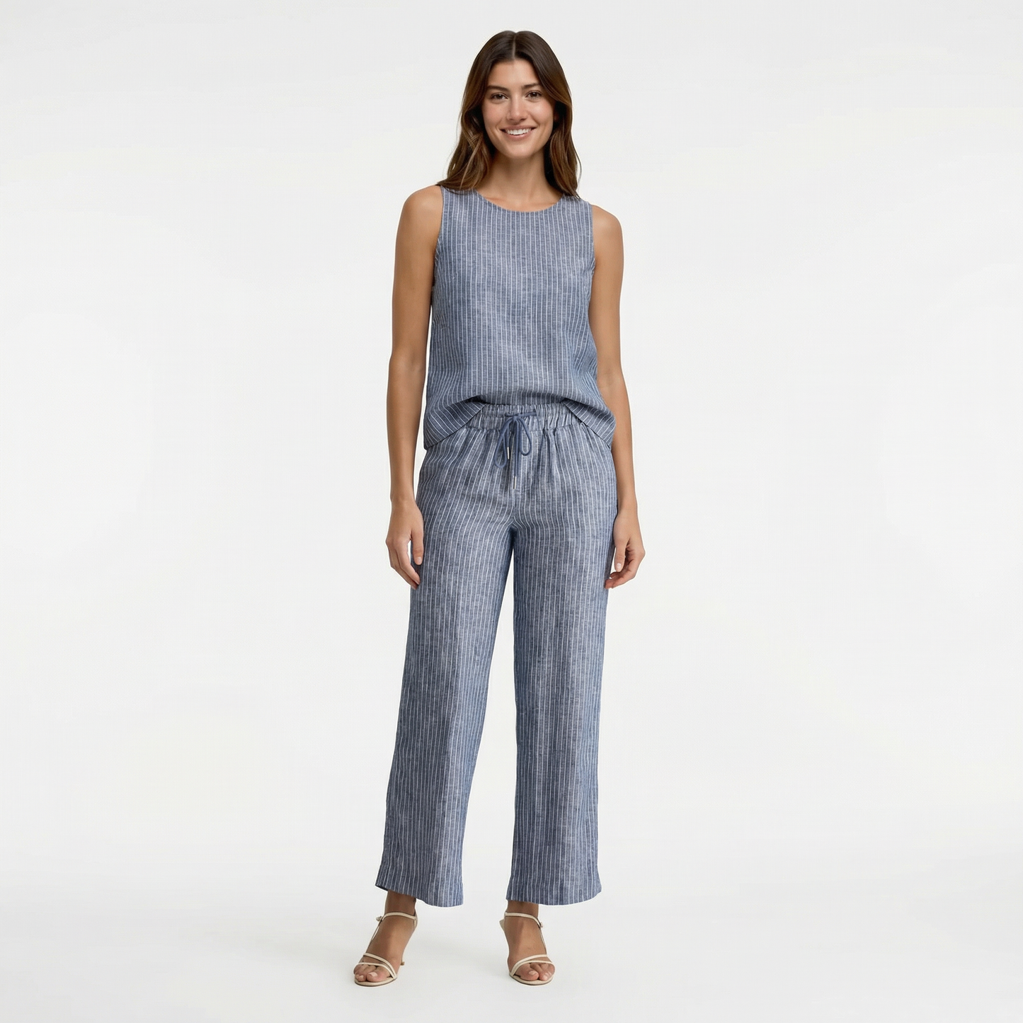 Breathable Wide Leg Linen Pants with Elastic Waist and Pockets 8
