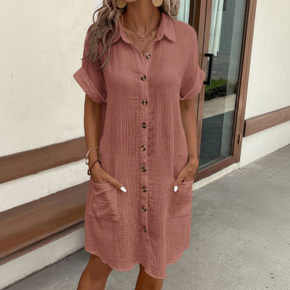 Casual Cotton Shirt Dress with Button Placket and Functional Pockets 5