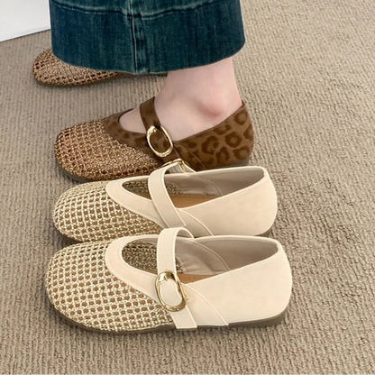 Casual Flat Shoes - Breathable Mesh with Leopard Print Trim 4