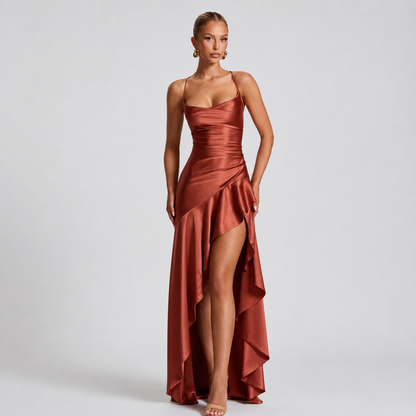 Asymmetrical Gathered Maxi Dress for Special Occasions