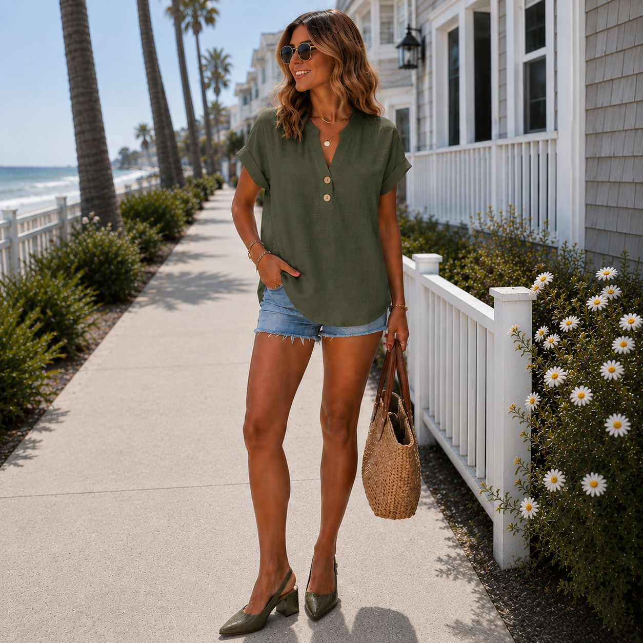 Button Detail Summer Tops