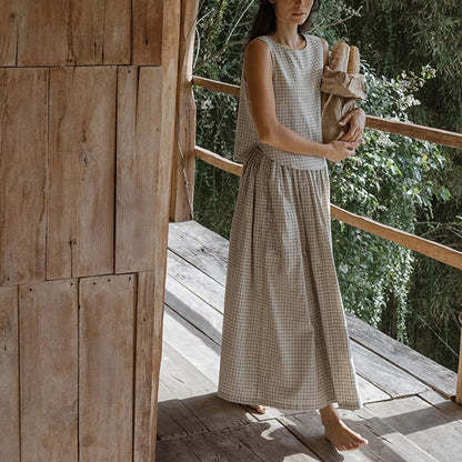 Chic Cotton Linen Women's Set - Summer Two Piece Sets with Sleeveless Top & Flowing Skirt 2
