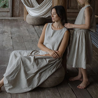 Chic Cotton Linen Women's Set - Summer Two Piece Sets with Sleeveless Top & Flowing Skirt 3