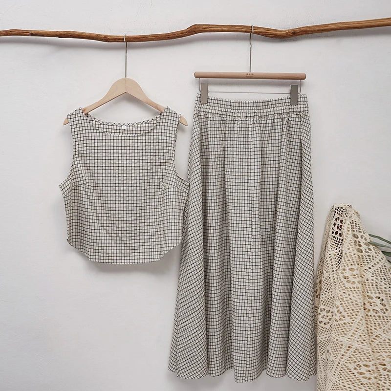 Chic Cotton Linen Women's Set - Summer Two Piece Sets with Sleeveless Top & Flowing Skirt 5