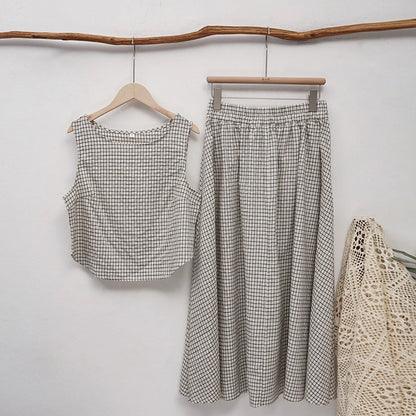 Chic Cotton Linen Women's Set - Summer Two Piece Sets with Sleeveless Top & Flowing Skirt 5