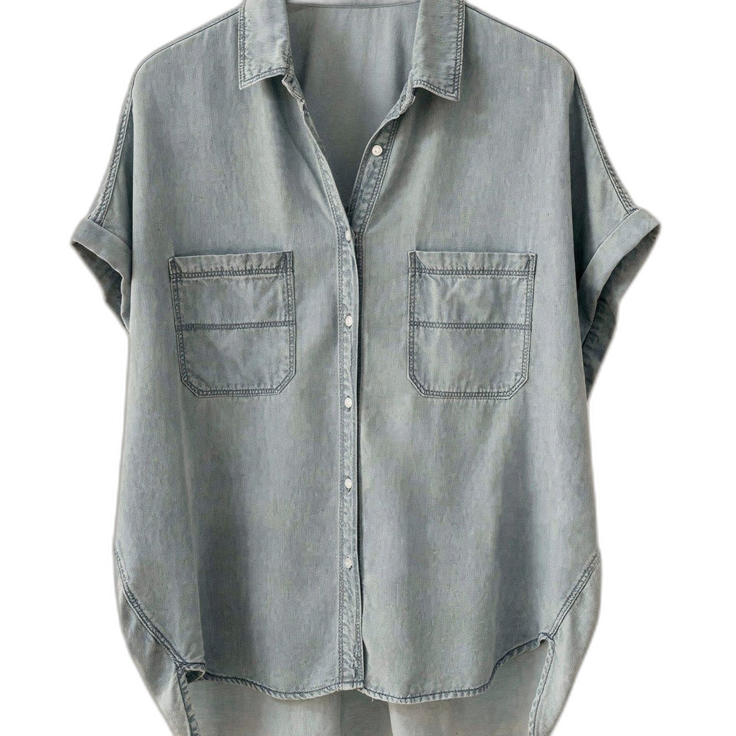 Chic Denim Button-Up Blouse with Long Sleeves for Effortless Style 0