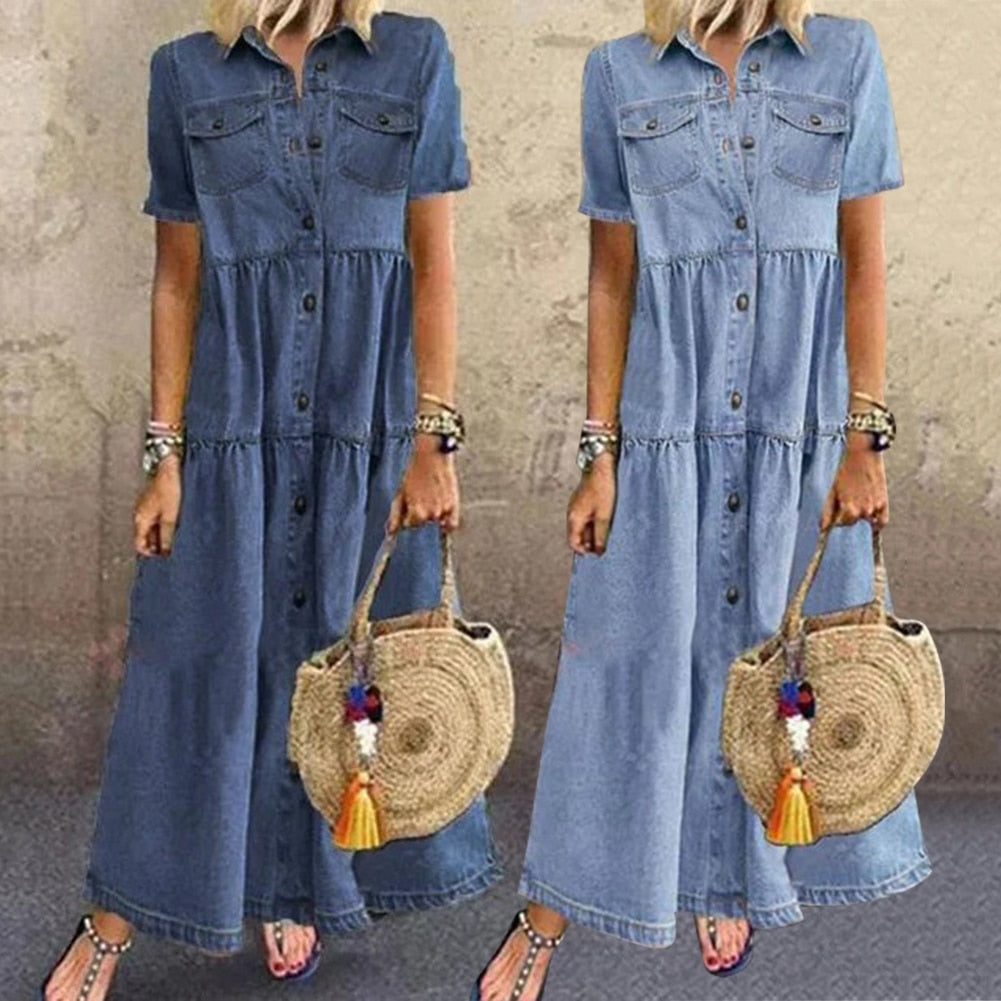 Chic Denim Midi Dress - Button-Down Shirt Dress for Effortless Style 2