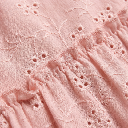 Chic Floral Mini Dress - Eyelet Design with Puff Sleeves & Smocked Back 3