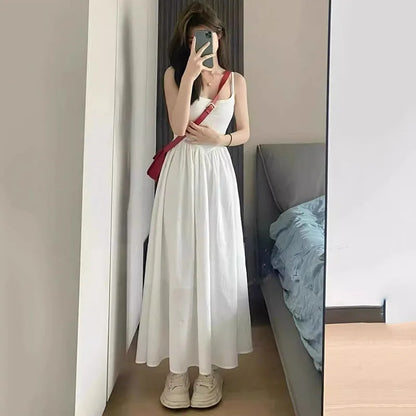 Chic High Waisted Women's Dress - Elegant Summer Maxi Suspender Design 2